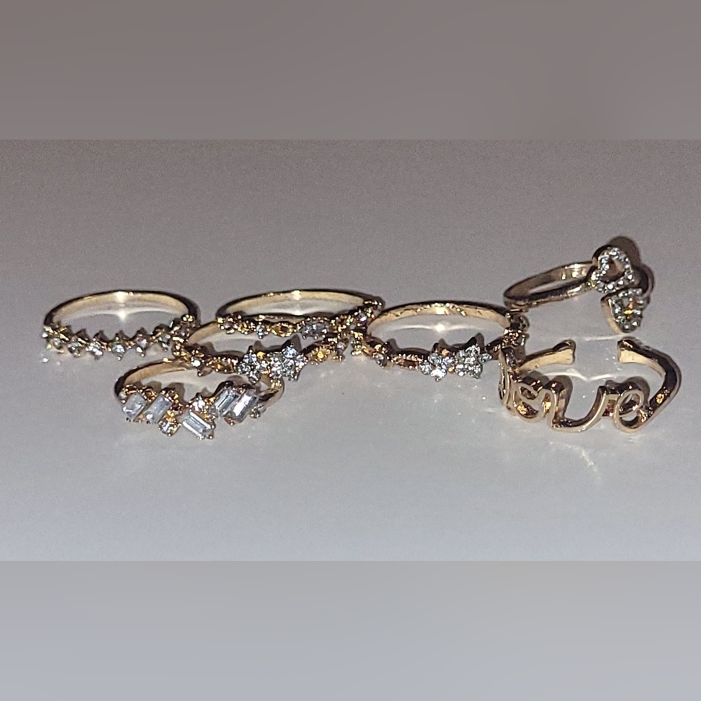 Boho Chic 7pc Gold Stackable Ring Set - Picture 2 of 6